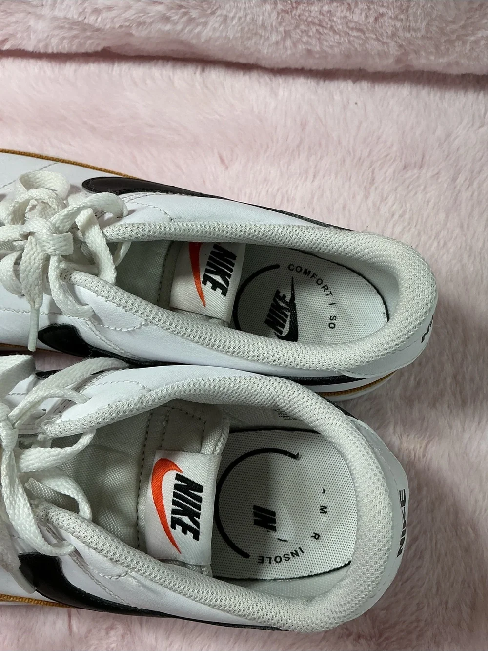 Nike White Sneakers with Black Swoosh and Brown Accent B11